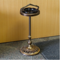 Antique Vintage Glass and Brass Floor Standing Ashtray